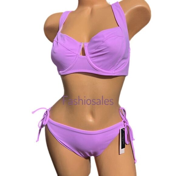 Victorias Secret Set Full Coverage Bikini Top & Tie Side Bikini Bottom Berry - Picture 2 of 4